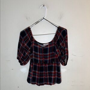 Mi Ami Red and Blue Plaid Button Detail Blouse Size Small